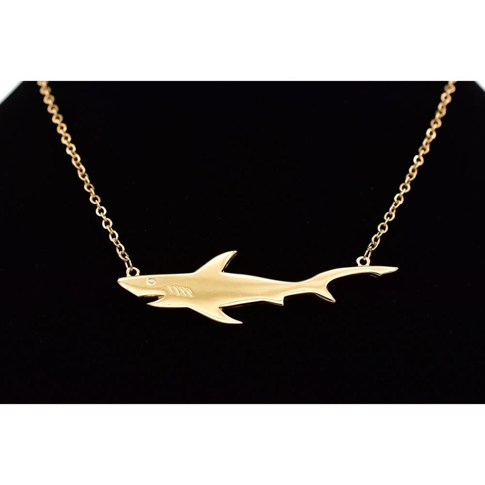 Biagi Gold Shark Collar Necklace Ocean Animal Pendant Minimalist Beach BinT